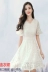 Phụ nữ 2018 mới đầm cổ chữ V khí hậu phiên bản Hàn Quốc giản dị eo thon váy ren gió lạnh - váy đầm