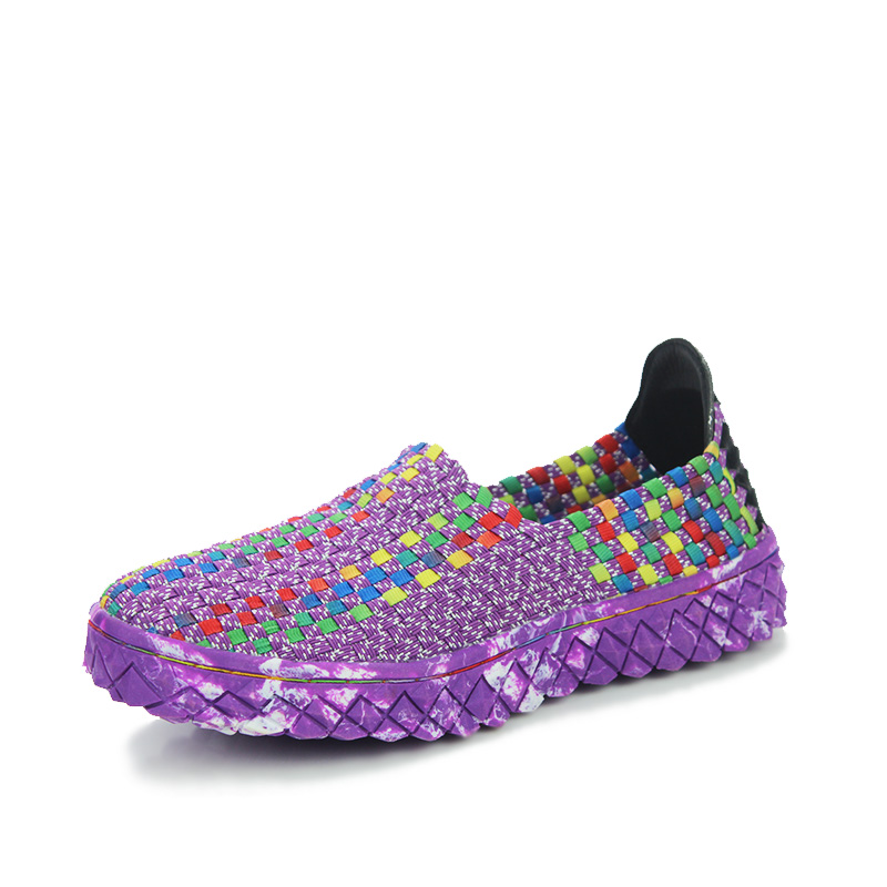 518 Purplewoman shoes 2021 summer new pattern leisure time Lazy shoes Round head ventilation manual Woven shoes rubber string elastic force Couple shoes