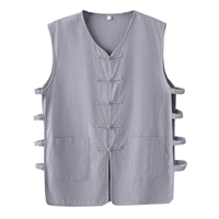 Ma Yin nam phong cách Trung Quốc retro cha Tang phù hợp với mùa hè cotton cũ áo sơ mi cardigan áo len áo vest không tay - Dệt kim Vest ao khoac len nam