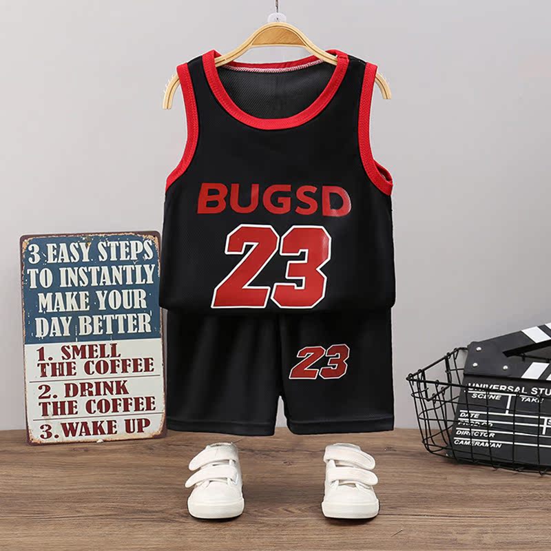 Black 23baby motion Vest suit summer Thin Basketball clothes Boy girl Sleeveless Quick drying Two piece set children summer wear