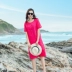 2018 bên bờ biển kỳ nghỉ du lịch ăn mặc ramie thêu váy nghệ thuật Thái retro lỏng ngắn tay một chiếc váy