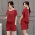 Đồng ammonia quần short thời trang phù hợp với nữ 2018 mùa hè mới lỏng kích thước lớn lụa nặng ngắn tay áo giản dị hai mảnh Cộng với kích thước quần áo