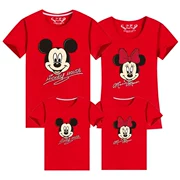 Cha mẹ-con in cotton áo thun ngắn tay cổ tròn gia đình lỏng lẻo đầu lớn Mickey mới họp dịch vụ thể thao - Trang phục dành cho cha mẹ và con