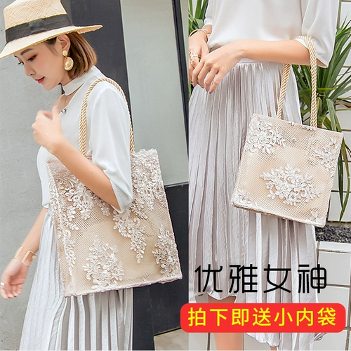 Сумка через плечо, ретро шоппер, сумка на одно плечо, коллекция 2021, в корейском стиле, Южная Корея, с вышивкой