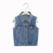 Cô gái denim vest mới 2018 mùa xuân ánh sáng 3 tuổi bé denim vest 5 trẻ em bông denim áo sơ mi