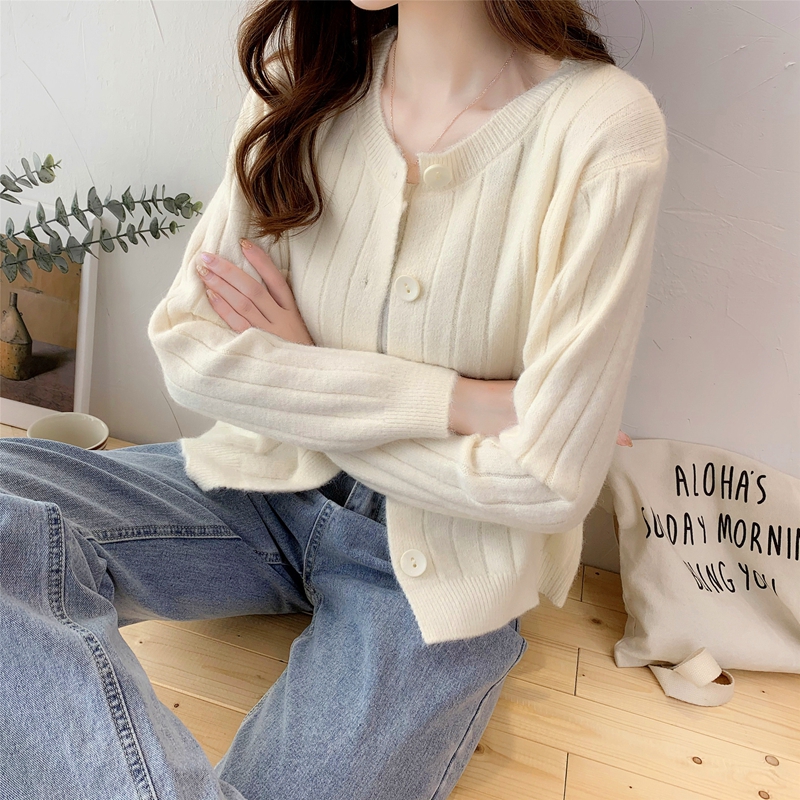 Off WhiteInternet celebrity Solid color have cash less than that is registered in the accounts little chap sweater loose coat female 2021 spring and autumn new pattern Versatile easy Wear out knitting Cardigan