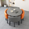 Gray round table+2 gray 2 orange leather chair one table 4 chair