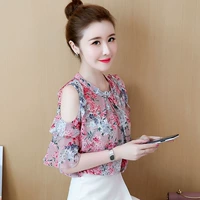 Mùa hè 2019 mới của phụ nữ áo sơ mi voan lệch vai rất cổ áo sơ mi tay ngắn Áo thun nước ngoài siêu cổ tích - Áo phông áo phông nữ cao cấp