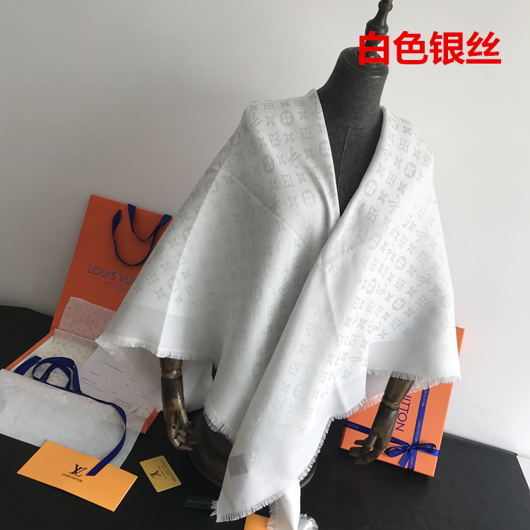 White SilverStar of the same style Classic style Denim blue Large square towel Versatile scarf Autumn and winter wool real silk Shawl two-sided Silk scarf female