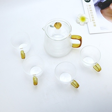 Парные кружки 美乐家雅致玻璃茶具套组1壶4杯1滤皿耐高温防爆裂竖纹高硼硅泡茶