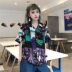 Retro Hồng Kông phong cách chic Hàn Quốc cá tính xu hướng màu áo sơ mi lỏng ngắn tay hoa áo sơ mi vuông cổ áo sơ mi nữ cổng