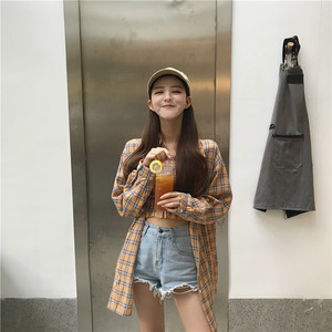 Retro cổng gió chic dài lỏng dài tay áo sơ mi mi áo khoác + kẻ sọc bọc ngực đầu hai mảnh phù hợp với phụ nữ