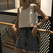 Retro Hồng Kông phong cách chic mùa hè Hàn Quốc phiên bản của lỏng rắn màu không tay yếm trong đáy áo sơ mi nữ bên ngoài mặc một hương vị của xã hội