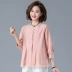 Mùa xuân và mùa hè mới phong cách Hàn Quốc thêu ren phụ nữ áo cánh rời kích thước lớn đa năng ba phần tư tay áo bông và vải lanh phụ nữ - Áo sơ mi