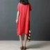 Mùa hè 2021 phiên bản Hàn Quốc mới của phụ nữ cỡ lớn váy midi vải lanh chấm bi ngắn tay và váy cotton và lanh mỏng - Váy dài
