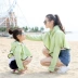 Mẹ và con gái bên bờ biển mặt trời bảo vệ quần áo cha mẹ và con mùa hè ăn mặc mẹ và con trai ngoài trời bãi biển áo khoác ngắn trẻ em siêu mỏng của điều hòa không khí phù hợp với dài tay