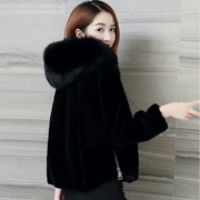 Áo khoác lông nữ ngắn đoạn lông cừu xù lông 2018 mới mùa đông lông một thời trang áo khoác trùm đầu