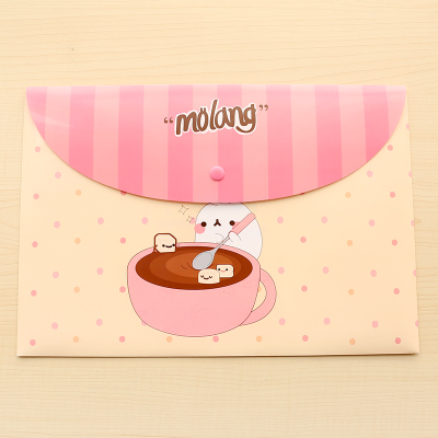 Sweet Rabbit CoffeeKorean version student lovely A4 test paper file pocket fresh Broken flower folder Button data bag Office Supplies
