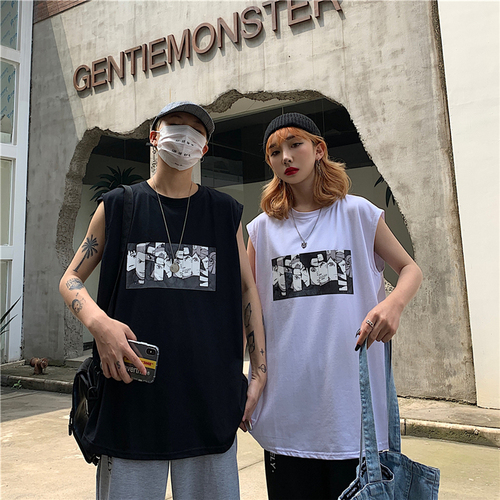 Japanese Naruto xiaoprinted ins couple sleeveless T-shirt vest loose hip hop leisure sports shoulder