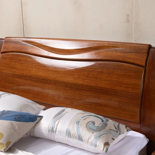 Золотой шелковый тик сплошной деревянный кровать 1,8 метра современная простая простая главная спальня большая кровать китайская кровать китайский орех двойной свадебный кровать для хранения кровати