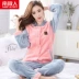 Bộ đồ ngủ nam cực phù hợp với dịch vụ gia đình cotton dài tay mùa đông phiên bản Hàn Quốc có thể mặc bên ngoài đồ ngủ độn flannel bộ đẹp cho cặp đôi Cặp đôi