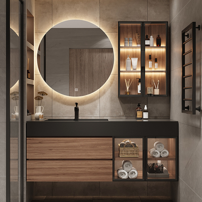 Ánh sáng sang trọng tấm đá tích hợp tủ phòng tắm kết hợp hiện đại lavabo siêu nhỏ vòi lavabo 