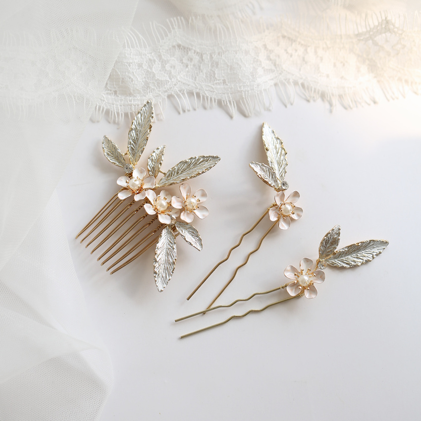 Bridal hair accessories delicate flower hair comb hairpins (Set Of 3 P