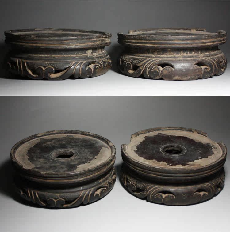 少见的一对清代镂空雕刻陶底座 - 金银玉瓷器 - 古泉社区