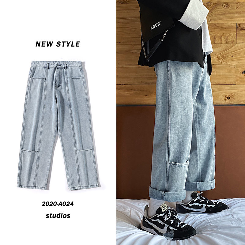 Dada pants 2020 new Hong Kong style retro plus bulky straight jeans spring and autumn CEC ultra fire Capris