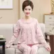 Mùa xuân và mùa thu mùa hè trung niên và người cao tuổi Bộ đồ ngủ cotton dài tay phụ nữ trung niên mẹ già mẹ chồng lỏng lẻo phục vụ nhà - Bộ Pajama