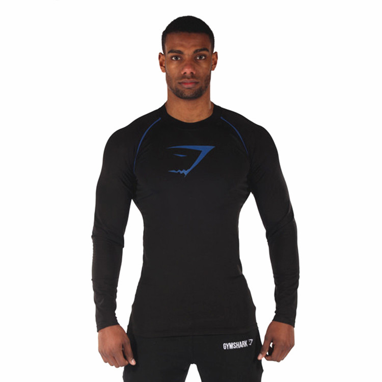 Blackgymshark Europe and America Chaopai Muscle brothers male run motion Bodybuilding Tight fitting Quick drying Long sleeve elastic force Fitness clothes