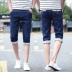 Mùa hè của nam giới Hàn Quốc phiên bản của quần short denim mỏng nam thẳng phần mỏng bảy điểm jeans stretch casual 7 quần quan ao nam Cao bồi