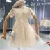 Tính khí hollow crochet ren váy nữ 2018 mùa hè mới Hàn Quốc phiên bản của trong suốt ngắn tay cao eo slim dress 	váy cắt eo	 Váy eo cao