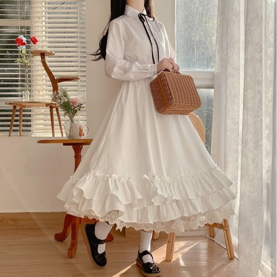 taobao agent White long children's autumn summer pleated skirt, mid length, A-line