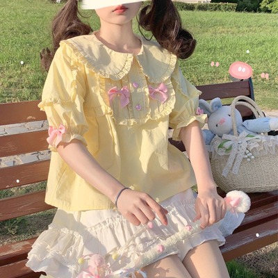 taobao agent Japanese cute doll, summer short top, Lolita style, doll collar, with short sleeve