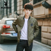 Áo khoác nam Playboy 2019 cổ áo mùa xuân và mùa thu bóng chày thanh niên phiên bản Hàn Quốc giản dị của xu hướng áo mỏng mỏng - Áo khoác