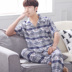 Đồ ngủ nam trung niên bằng cotton cotton trung niên hè ngắn tay dệt bằng vải cotton mỏng nửa tay nửa hè. - Pyjama đồ nữ đẹp Pyjama