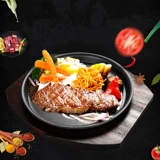 Круглая домашняя западная еда железная тарелка Жареная корейская барбекю для жареного говяжьего стейка.