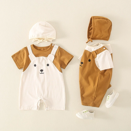 Летнее тонкое боди для раннего возраста для выхода на улицу для новорожденных подходит для мужчин и женщин, милые нарукавники для девочек, комплект, в западном стиле, короткий рукав