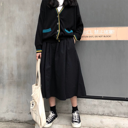 Длинная юбка для школьников, в корейском стиле, коллекция 2021, осенняя, высокая талия, средней длины, А-силуэт