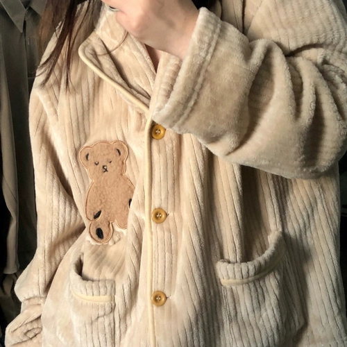 Милая коралловая бархатная зимняя пижама, утепленные штаны, зимний комплект, с медвежатами, коллекция 2022