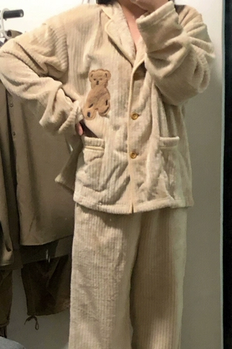 Милая коралловая бархатная зимняя пижама, утепленные штаны, зимний комплект, с медвежатами, коллекция 2022