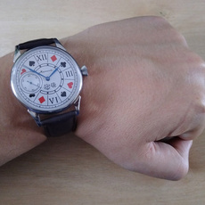 Часы 乌克兰手表苏联库存闪电扑克牌表复古手动机械玻璃透底牛皮表带