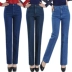 Phụ nữ trung niên stretch cao eo trung niên thẳng thẳng cộng với phân bón XL mẹ quần của phụ nữ quần jeans giản dị Quần áo của mẹ