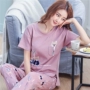 Hàn Quốc phiên bản bông đồ ngủ của phụ nữ mùa hè quần ngắn tay phần mỏng ít phụ nữ có thể mặc thể thao và giải trí dịch vụ nhà phù hợp với áo ngủ nữ