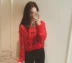 2018 mùa thu mới Hàn Quốc dài tay lỏng ngắn rỗng cổ tròn là áo len mỏng của phụ nữ dưới áo len áo len đầu áo khoác len nữ Vòng cổ áo len