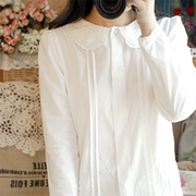 Mori cô gái búp bê cổ áo sơ mi trắng nữ mùa thu cỡ lớn áo dài tay nhỏ tươi sinh viên cotton đáy áo thủy triều
