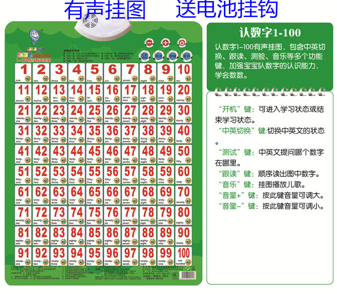 儿童认数字1到100有声挂图加法九九乘法口诀表英文拼音字母发声音 淘宝网