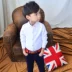 Áo sơ mi nam tay dài 2019 mùa thu mới Hàn Quốc cá tính trẻ em màu đen thủy triều bé trai nước ngoài áo trắng - Áo sơ mi đồ trẻ em Áo sơ mi