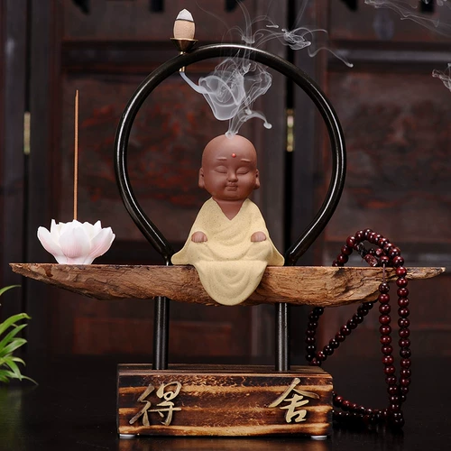 Выветрившаяся деревянная перевернутая благовония Печь Zen Декоративный дом, домашнее исследование, маленький монах, керамический маленький песчаный творческий украшение